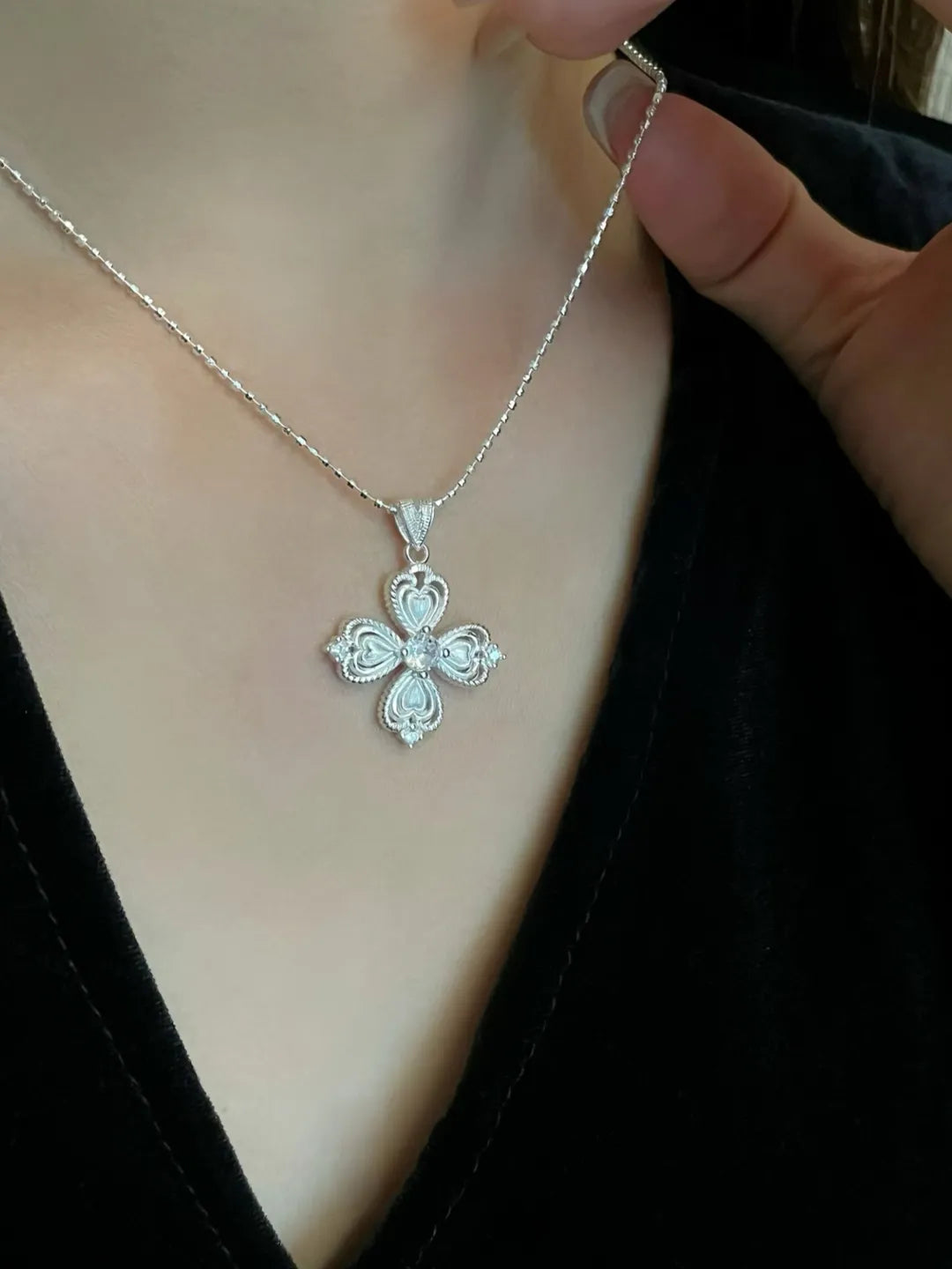 PAVE CLOVER HEART PENDANT