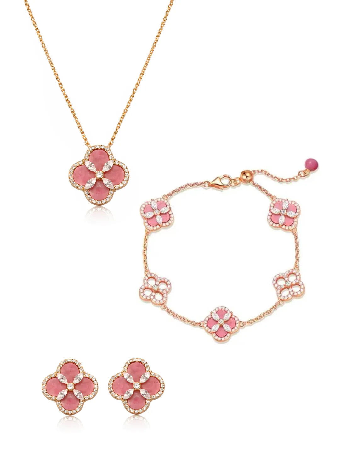 ROSE QUARTZ CLOVER JEWELRY