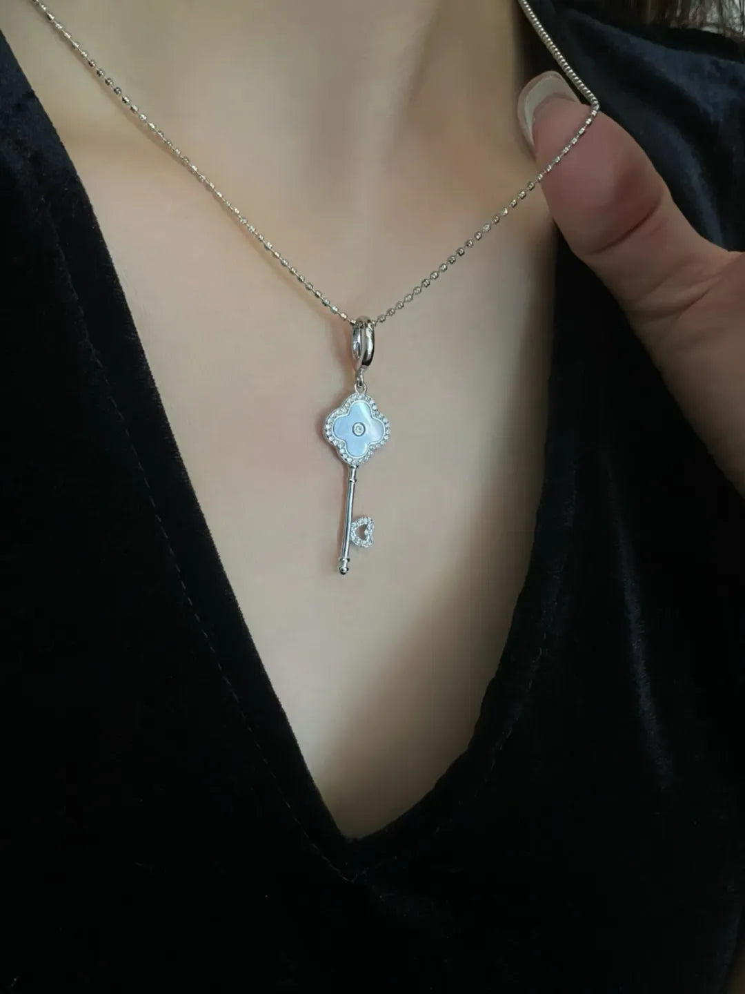 PAVE CLOVER KEY PENDANT