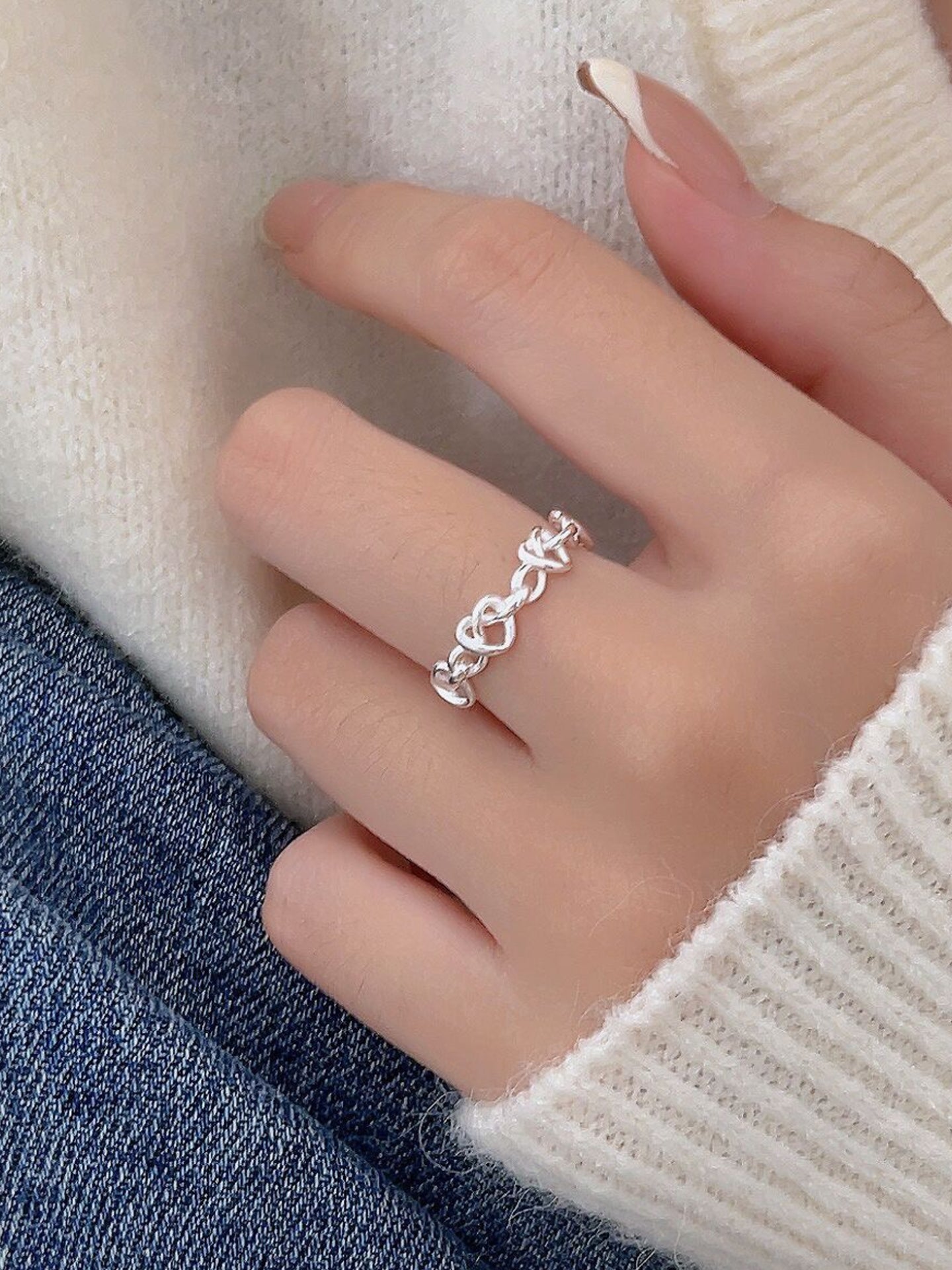 OPENWORK HEART SILVER RING
