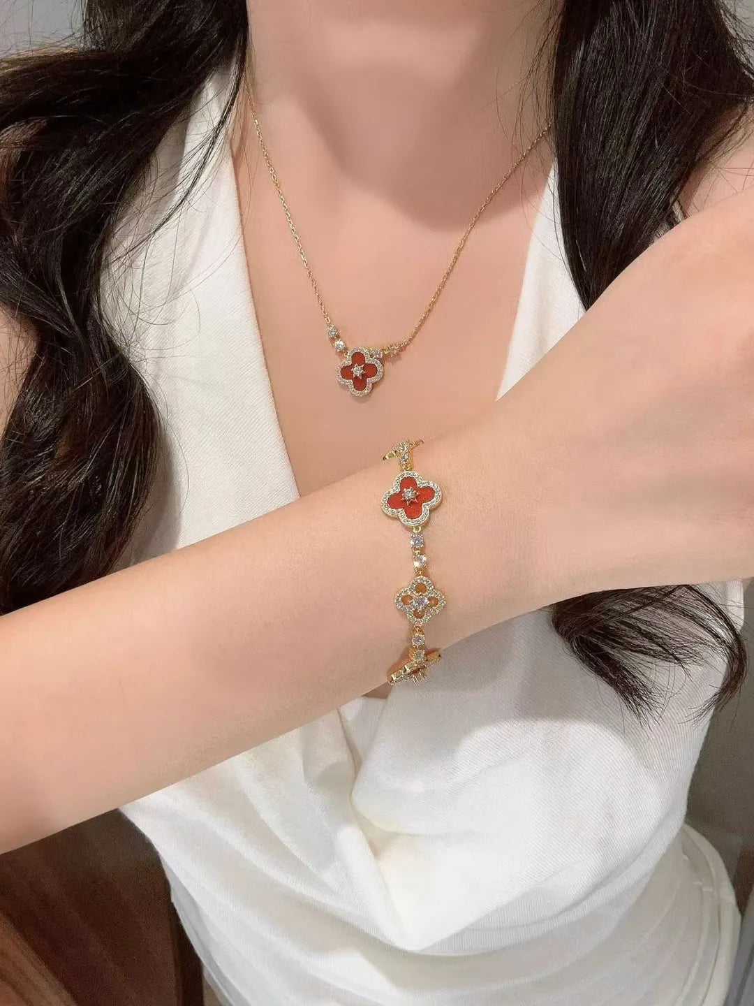 STAR CLOVER RED SILVER JEWELRY
