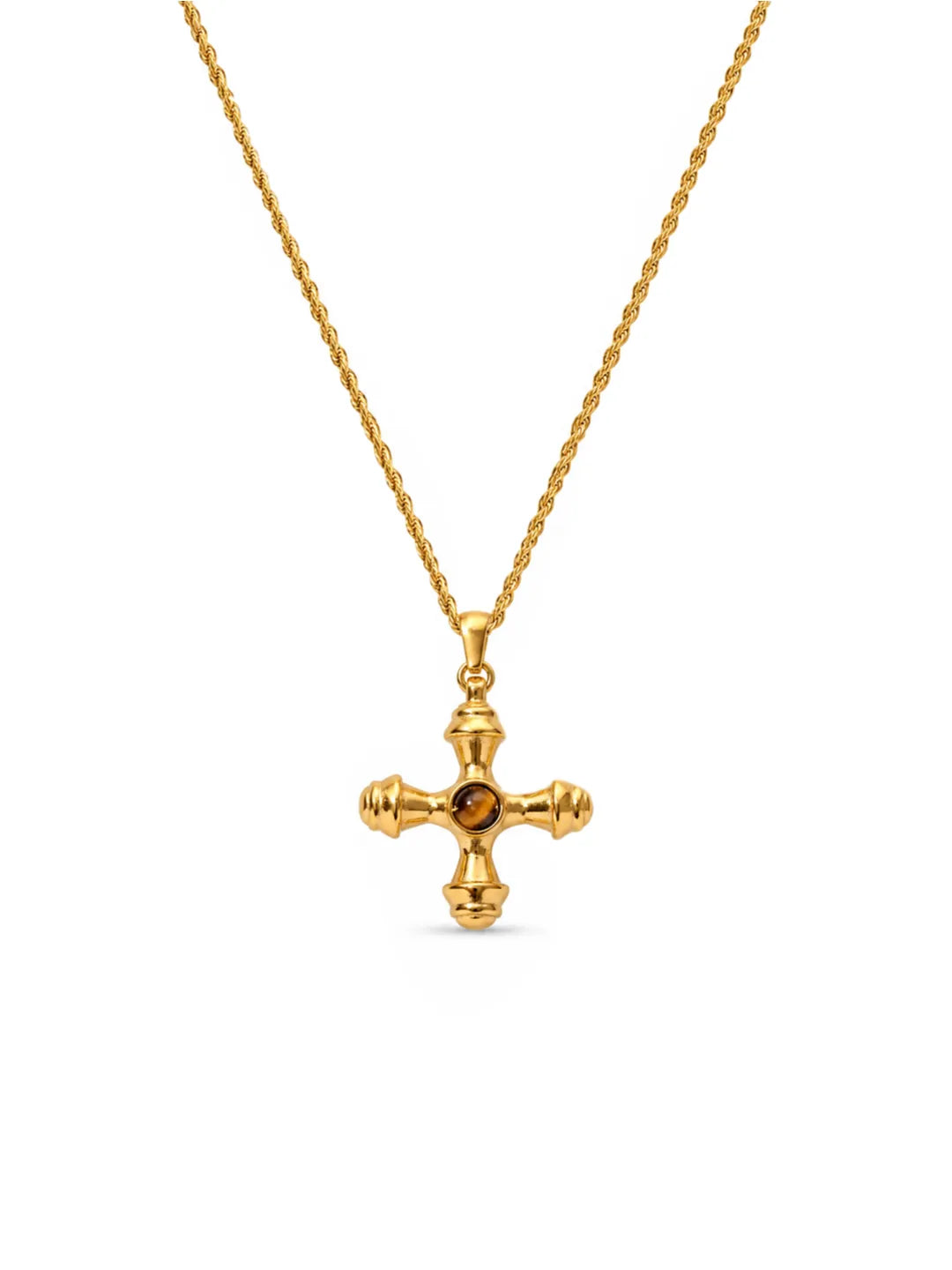 CROSS TIGER EYE STONE NECKLACE