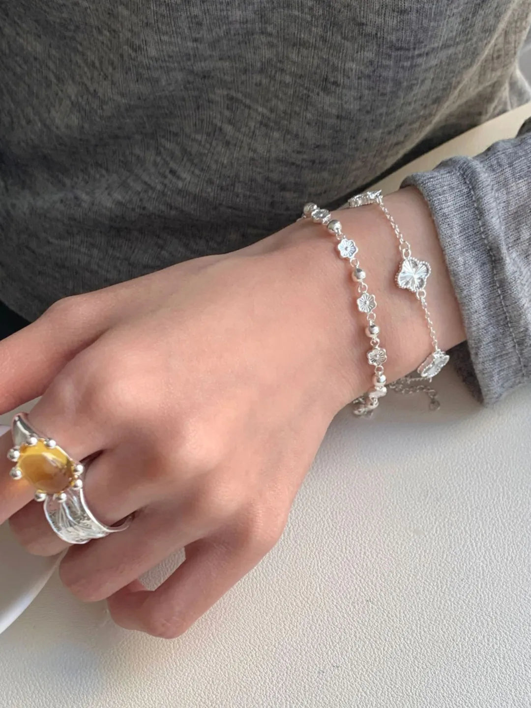 PEACH BLOOM SILVER BRACELET