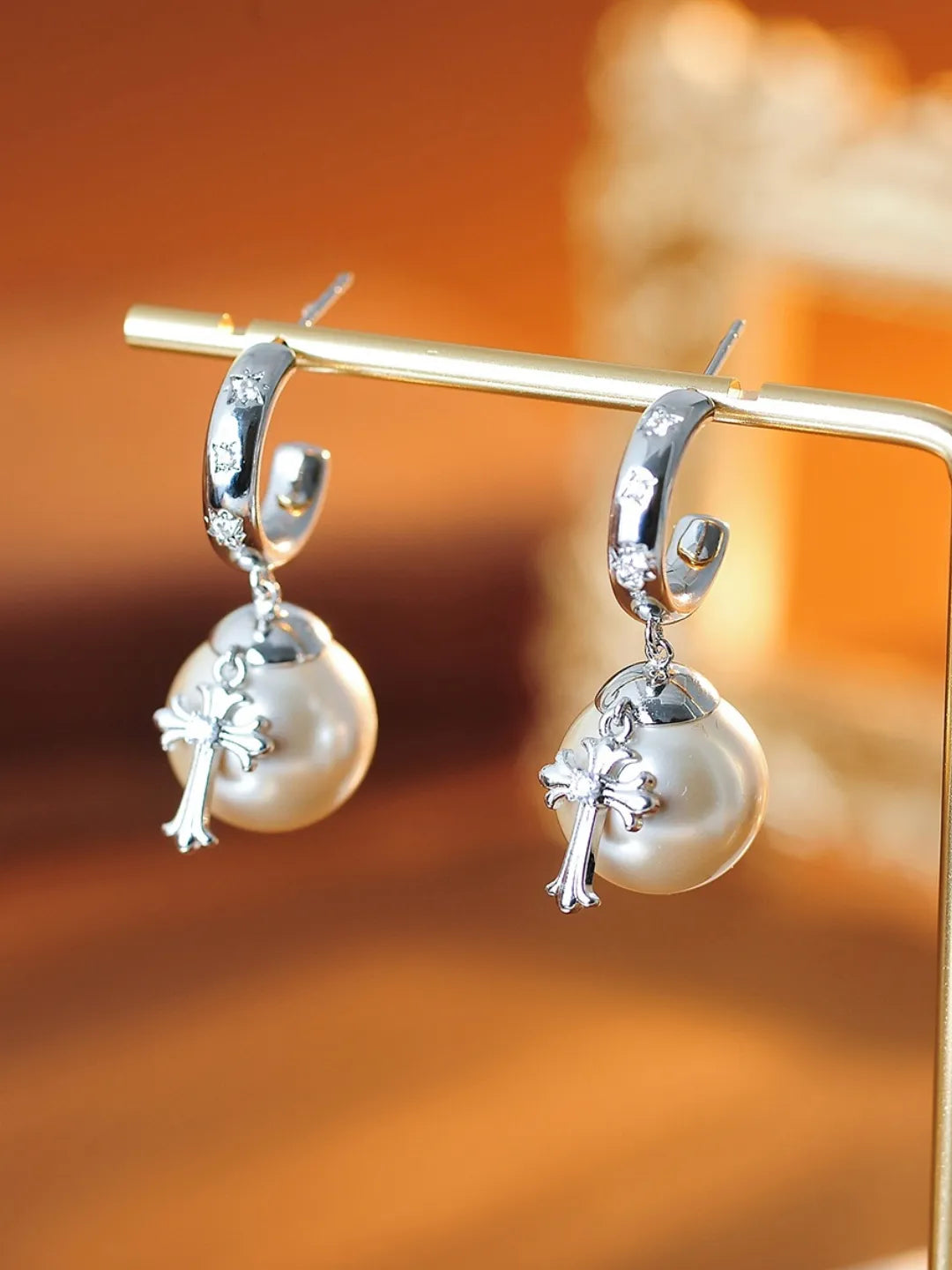 CROSS PEARL EARRINGS