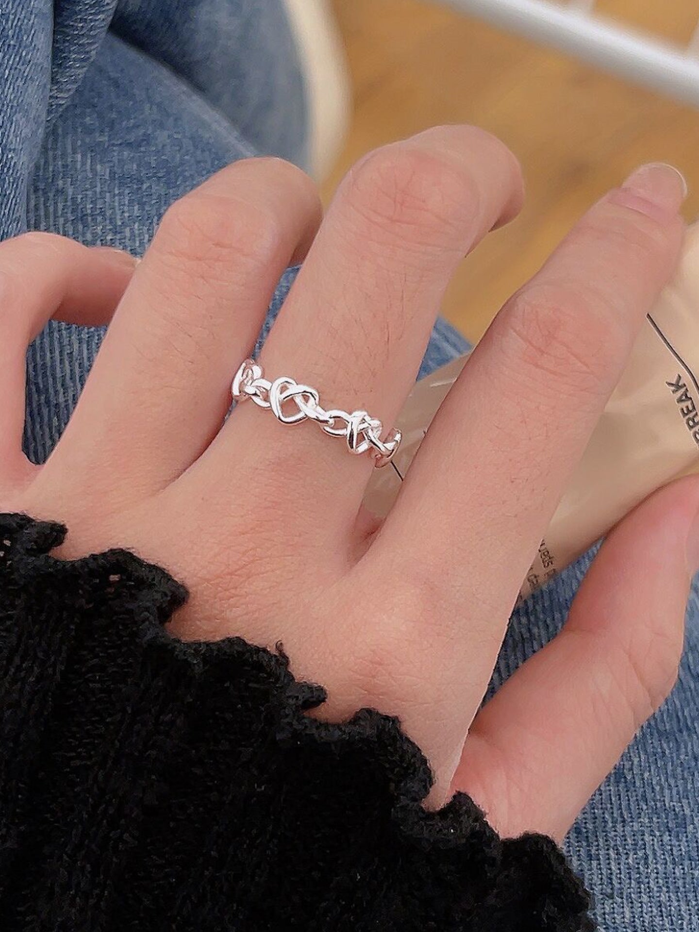 OPENWORK HEART SILVER RING